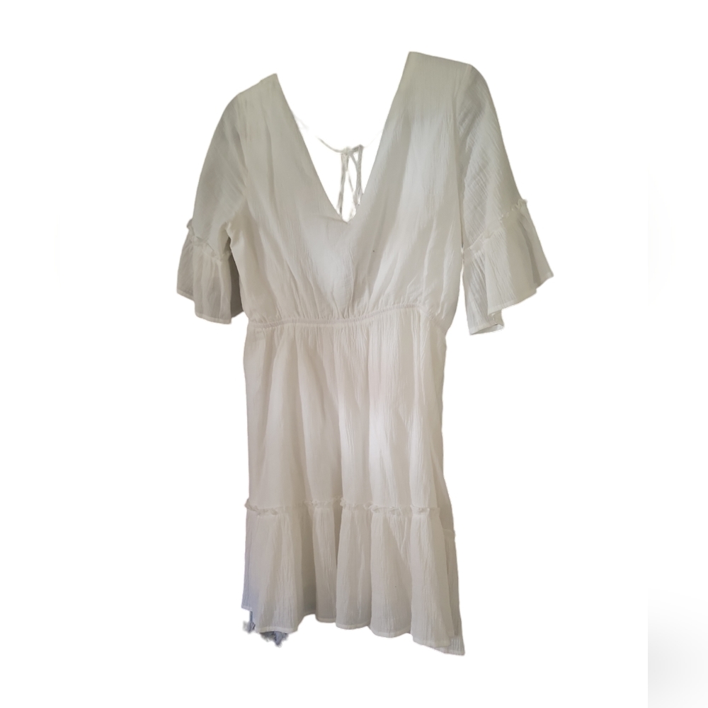 Lulu's Sunshine Daydream White Short Sleeve Cutout Mini Dress Size Large